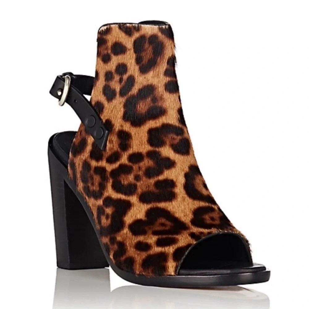 RAG & BONE Wyatt Leopard Print Tan Black Cowhide Leather Open Toe Sandal Sz 39.5
